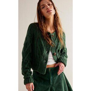 Free People Bonfire Cardi Size XS Chunky Knit Cardigan Sweater Green